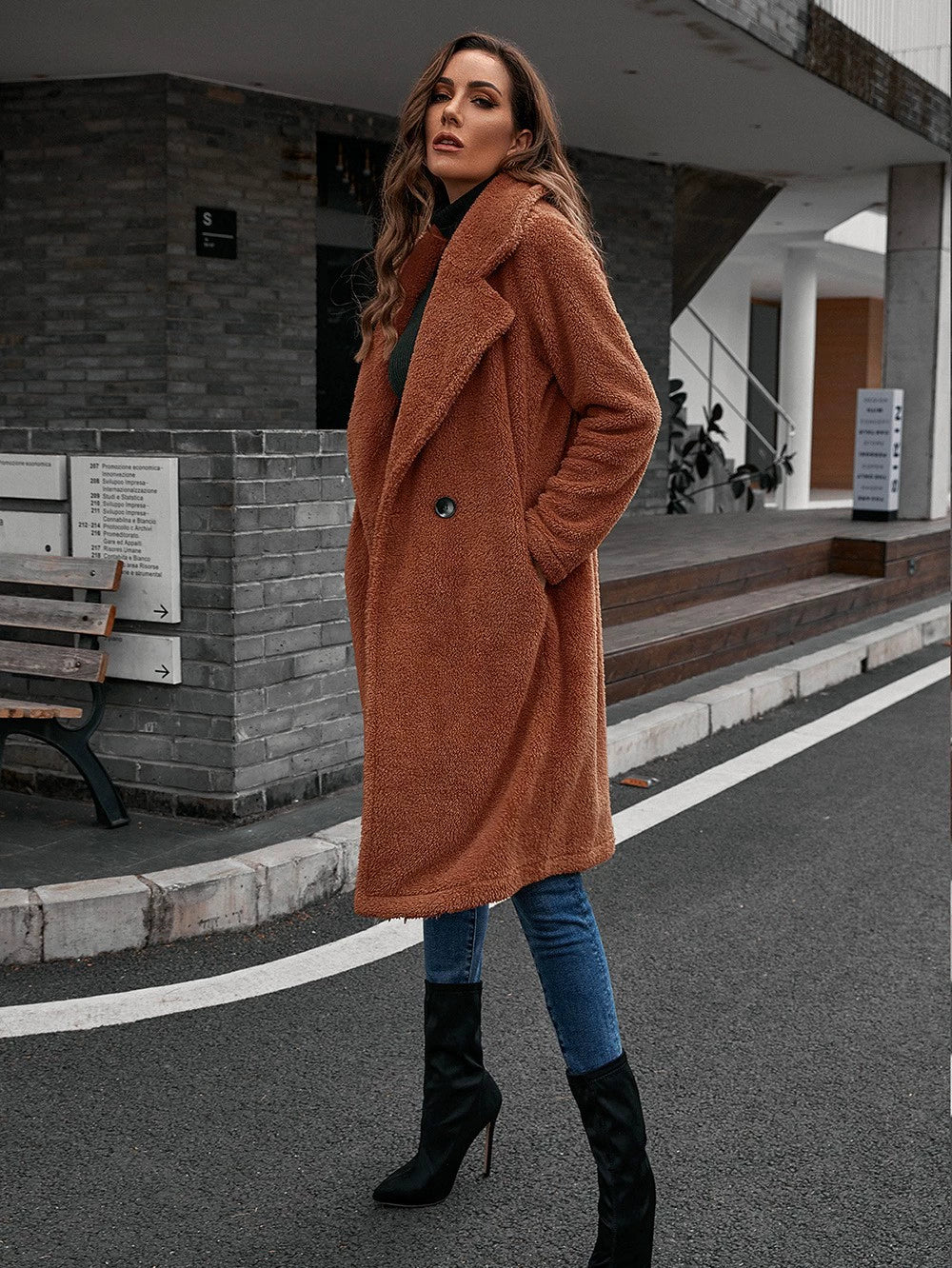 Wool Texture Single-Breasted Windbreaker Coat