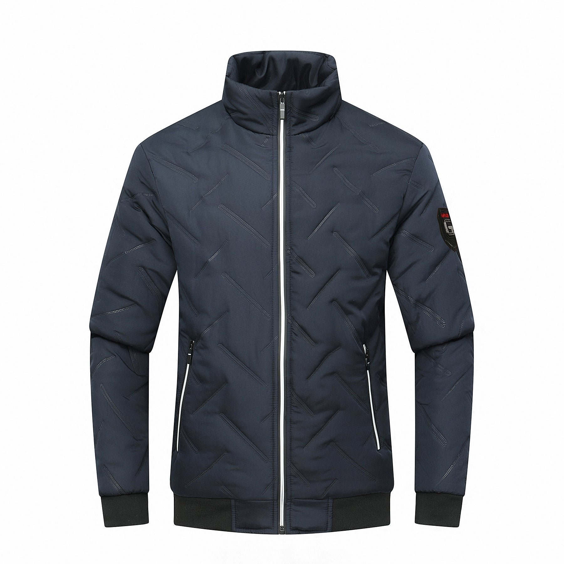 Men's Jacket – Slim Fit – Quilted Chevron Design – Stand Collar – Zipper Pockets