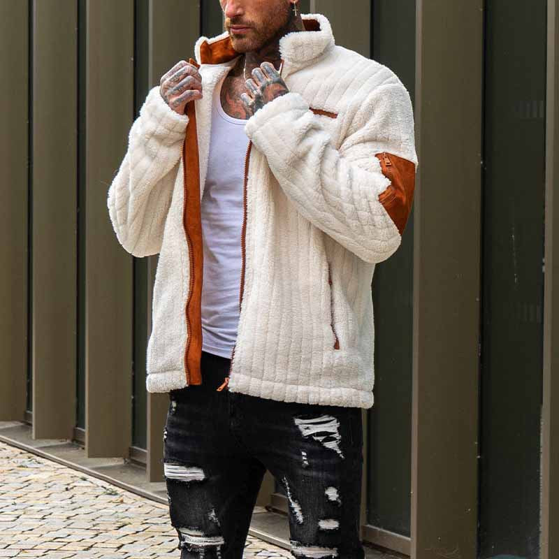 Ribbed Texture Full Zip Relaxed Fleece Jacket