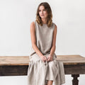 Women's Midi Dress – Sleeveless – Loose Fit – Linen Blend – Ruffle Edge – For Everyday Use