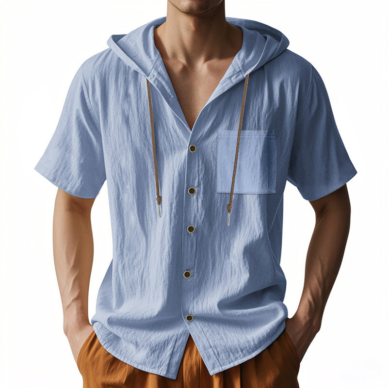 Linen Blend Relaxed Fit Shirt with Hood