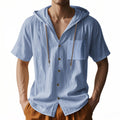 Men's Shirt with Hood – Linen Blend – Relaxed Fit – Short Sleeves – Button Closure