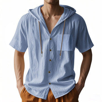 Linen Blend Relaxed Fit Shirt with Hood