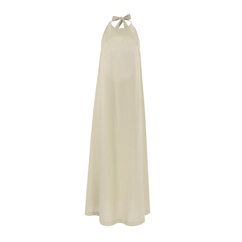 Women's Maxi Dress – Halterneck – Loose Fit – Cotton Linen – Elegant and Airy