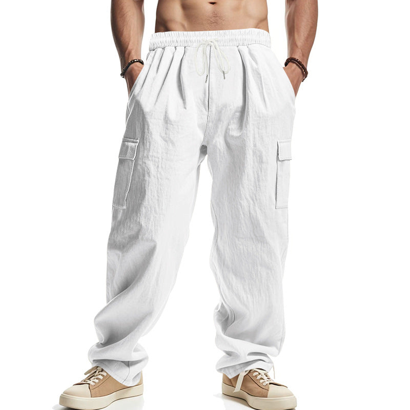Elastic Drawstring Cotton Blend Cargo Trousers