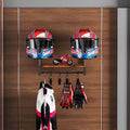 Wall-Mounted Wood Helmet Rack With Clip Hangers