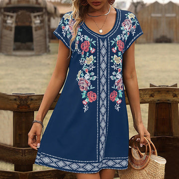 Floral Embroidered Soft Cotton Tunic Dress