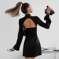 Women's Dress Mini – Satin – Tailored – Bell Sleeves – Elegant Evening Look