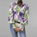 Women's Shirt – Oversize Fit – Floral Print – Puff Sleeves – Smock Cuffs