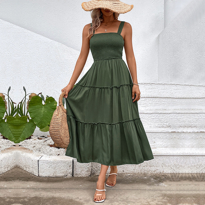 Dress for Women – Sleeveless – Smocked Bodice – A-Line – Mid-Length – Cotton Blend