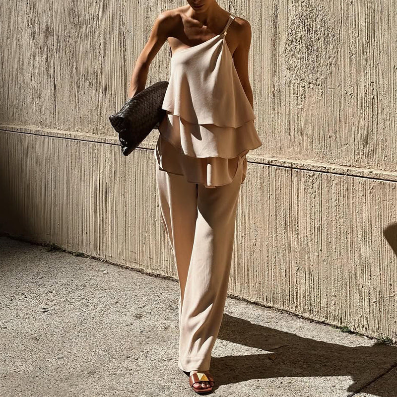 Breathable Asymmetric Ruffle Wide Leg Jumpsuit