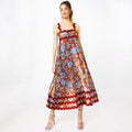 Women's Maxi Dress – Lightweight Material – Floral Print – Wavy Strap and Edge