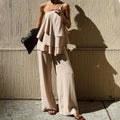 Women's Jumpsuit – Asymmetric Ruffle Top – Wide Legs – Light and Breathable Fit