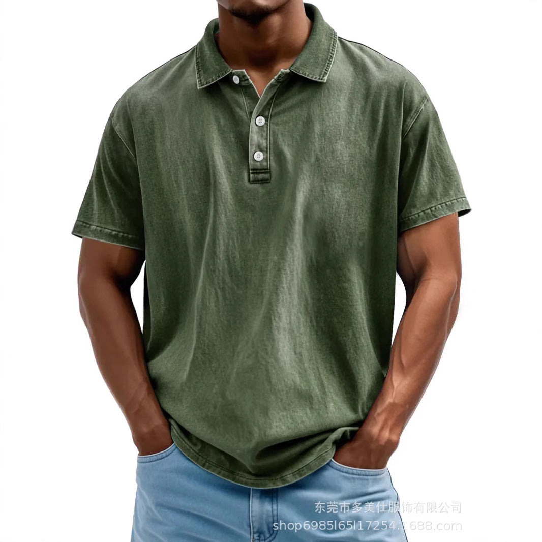 Men's polo shirt – 100% cotton – relaxed fit – retro washed – short-sleeved