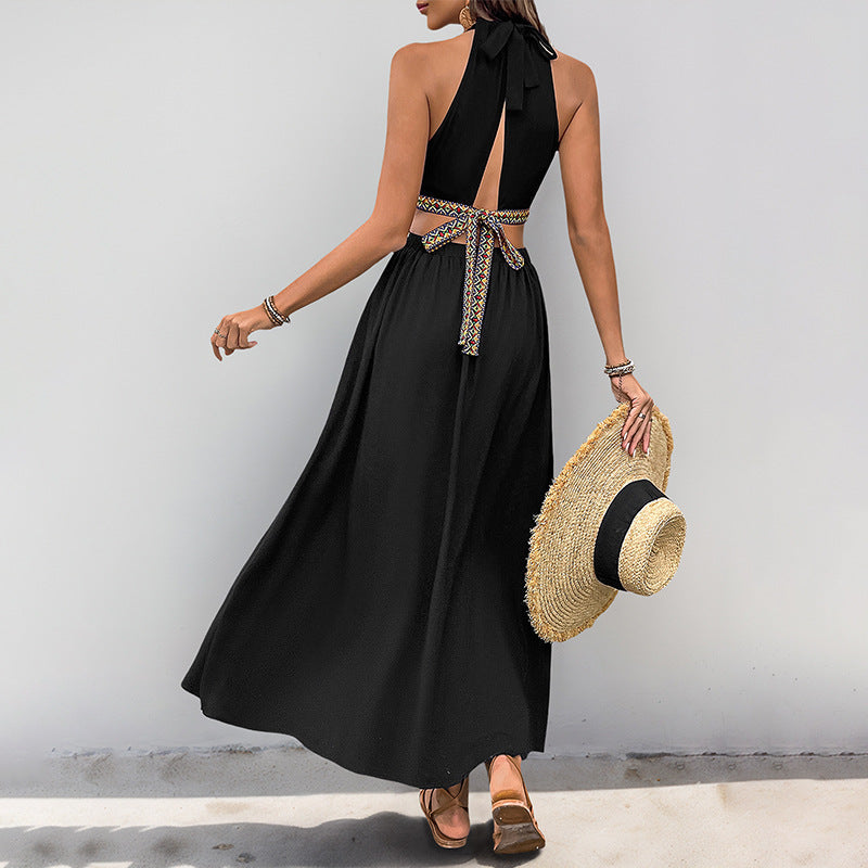 Halterneck Midi Waist Cutout Knot Detail Dress