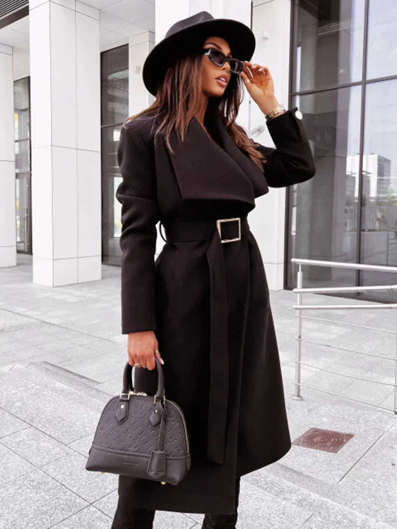 Belted Draped Lapel Longline Coat