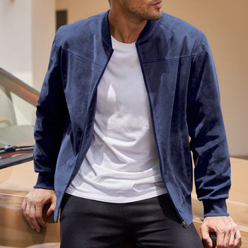 Hip Length Ribbed Bomber Jacket
