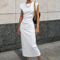 Dress for Women – Tailored Satin – Sleeveless – High Neck – Slit – Mid-Length Party Dress
