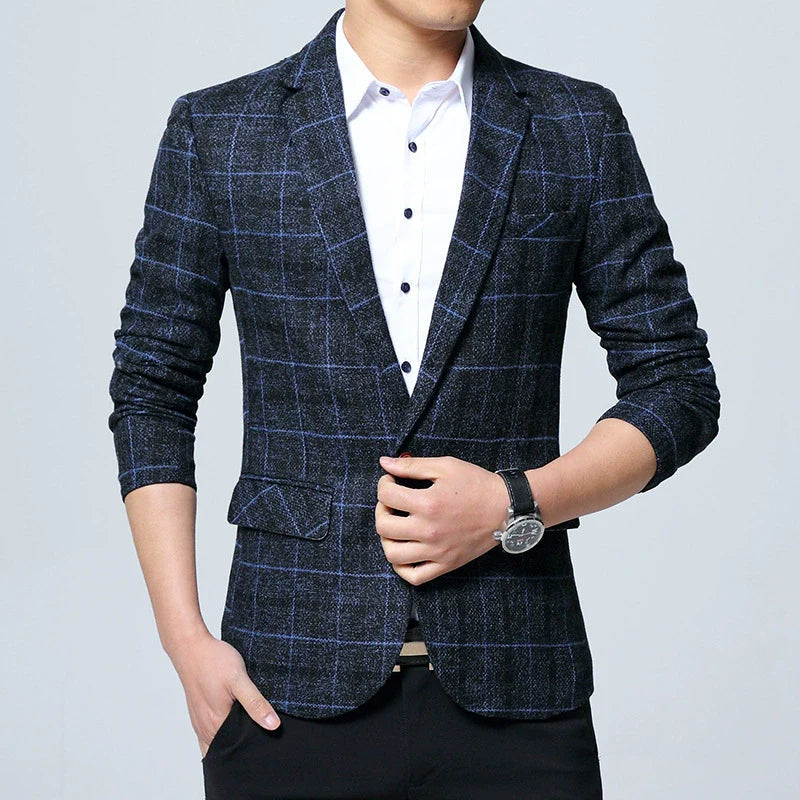 Modern Fit Plaid Wool Blend Blazer