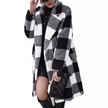 Plaid Plush Sherpa Oversized Long Coat