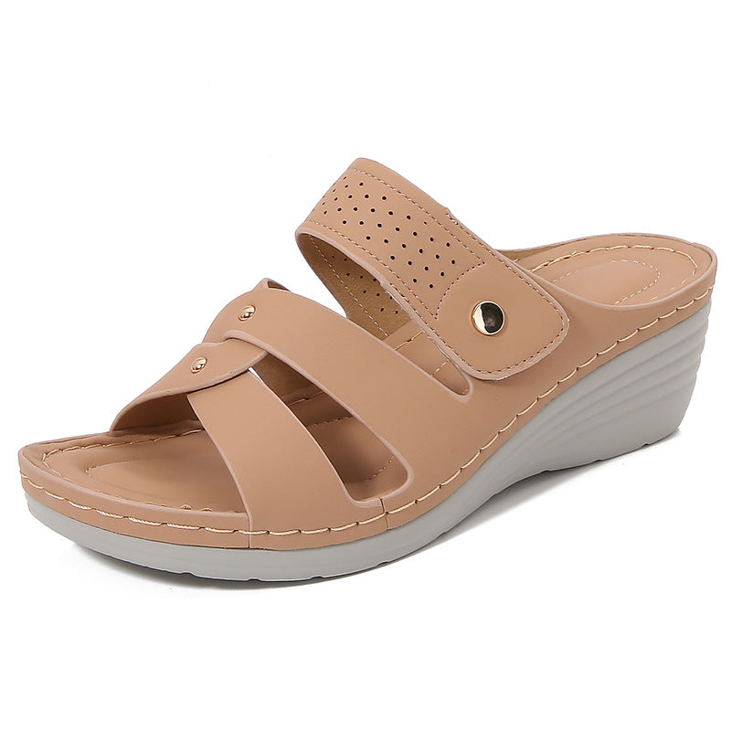 Women's Wedge Heel Sandals – Open Toe – Comfort Sole – Slip-on – Straps with Studs