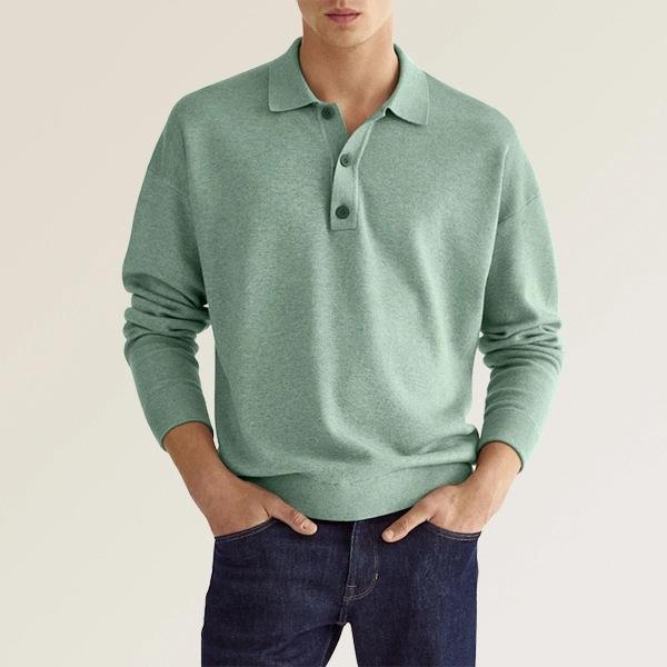 Men's Polo Shirt – Classic Fit – Long-Sleeved – Soft Cotton Blend – Ribbed Cuffs