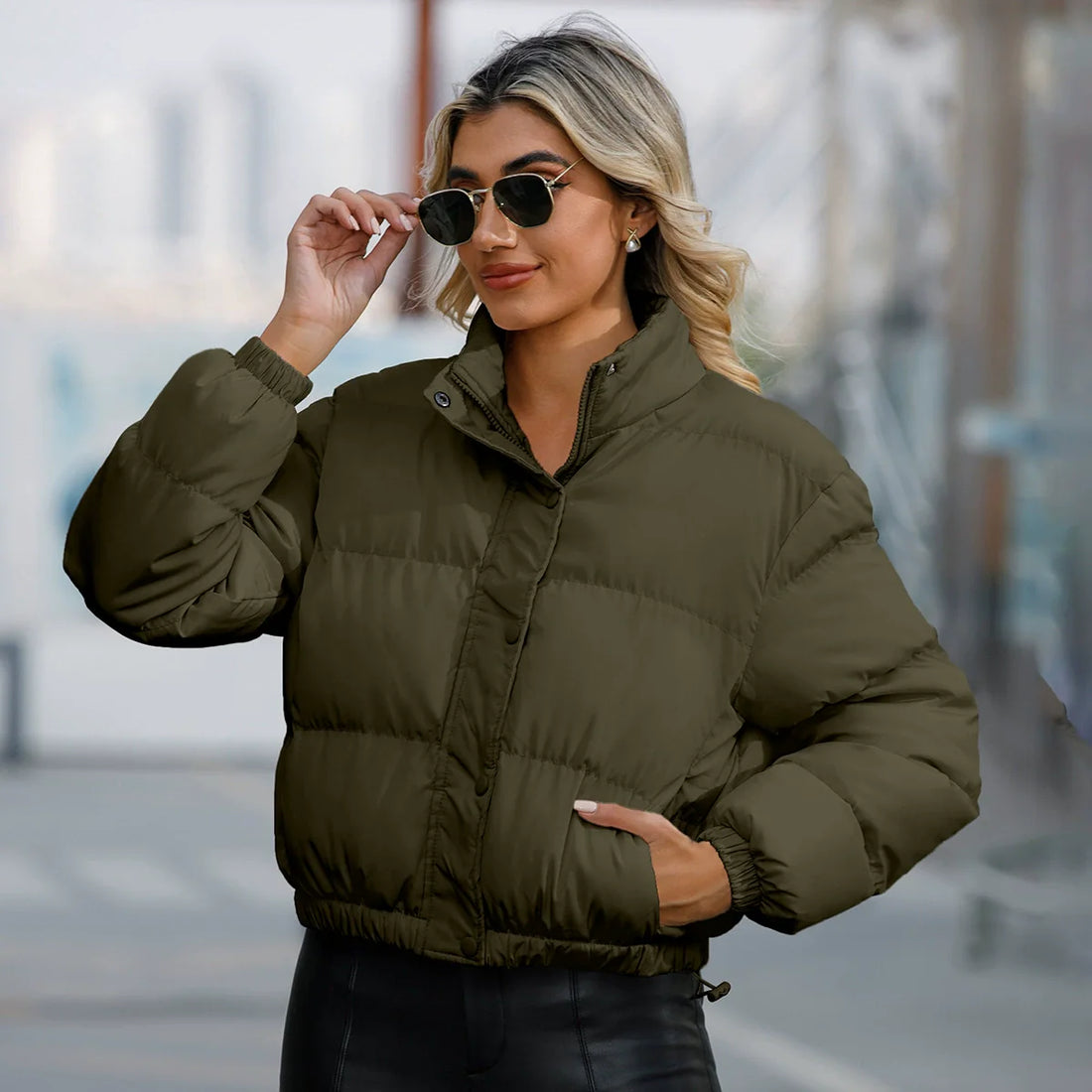 Quilted Water-Resistant Cropped Puffer Jacket