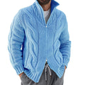 Men's Cardigan – Wool Blend – Relaxed Fit – High Neck – Zipper – Cable Knit Sleeves