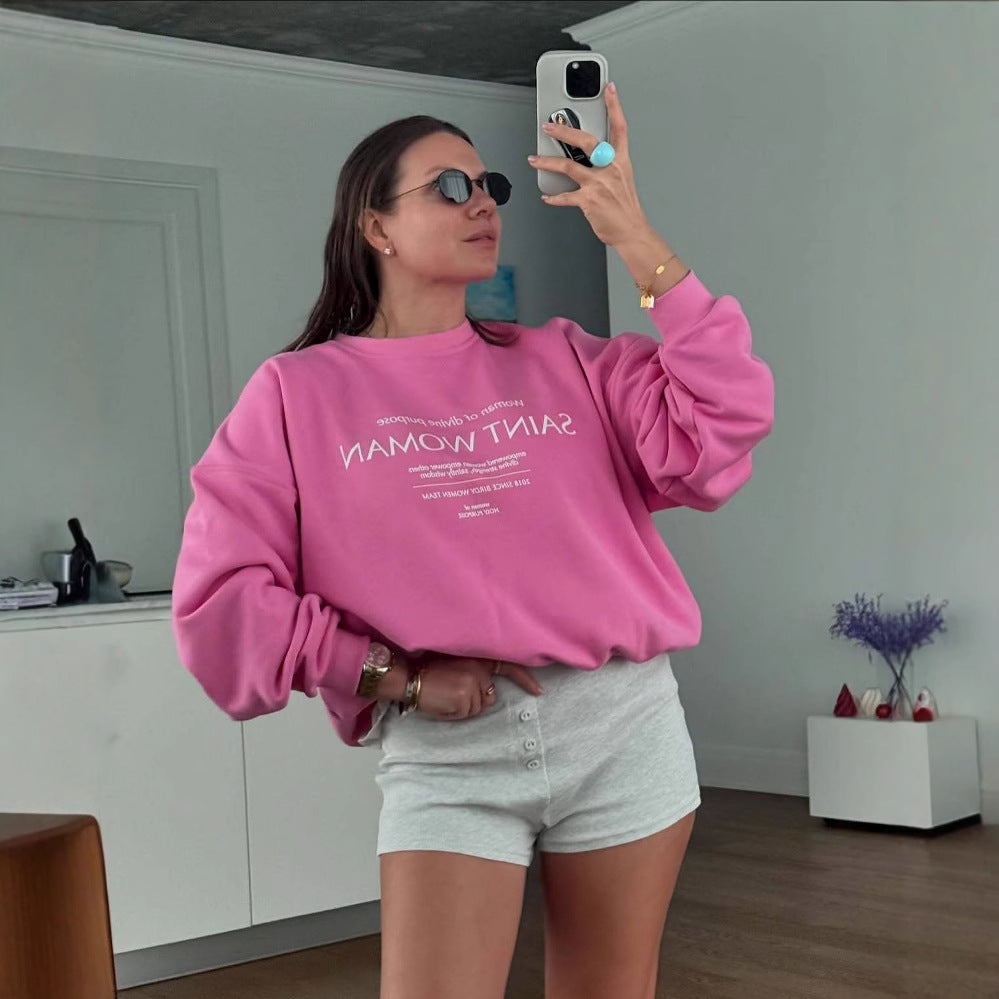 Dame Sweatshirt – Oversize Pasform – Blødt Bomuldsblend – Crew Neck – Grafisk Print