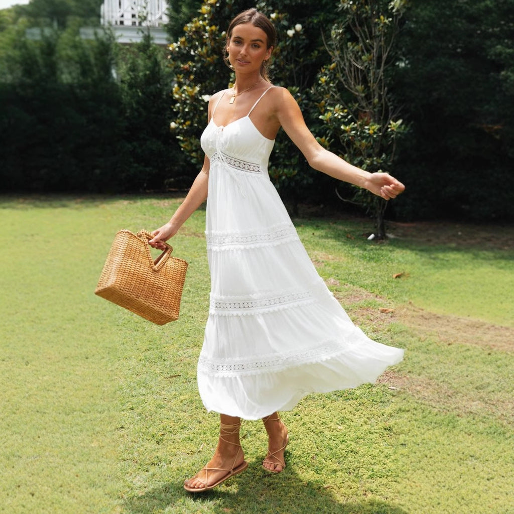 Women's Summer Dress – Light and Breathable – Spaghetti Straps – Lace Trim – Layered Skirt