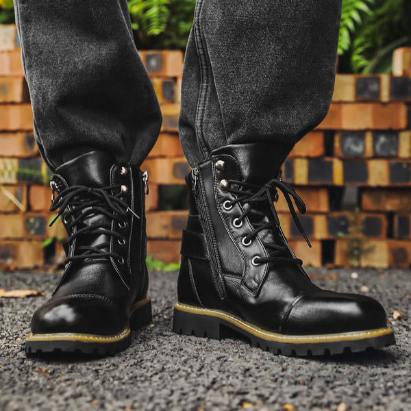Men’s Boots - Leather - Ankle Height - Lace-Up Closure - Side Zipper