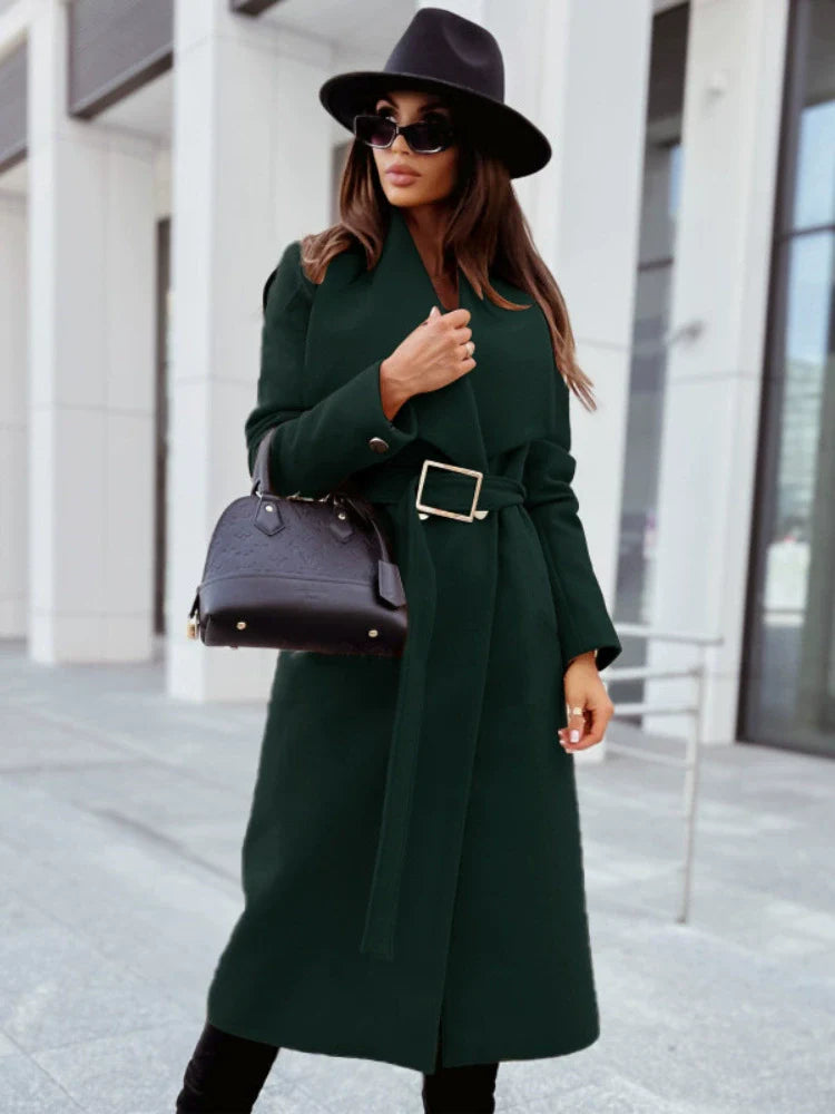 Belted Draped Lapel Longline Coat