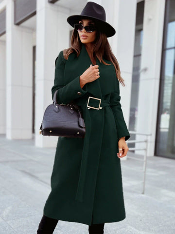 Belted Draped Lapel Longline Coat