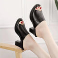 Women's Mules with Heel – Soft Leather – Block Heel – Peep Toe – Slip-On Comfort Fit