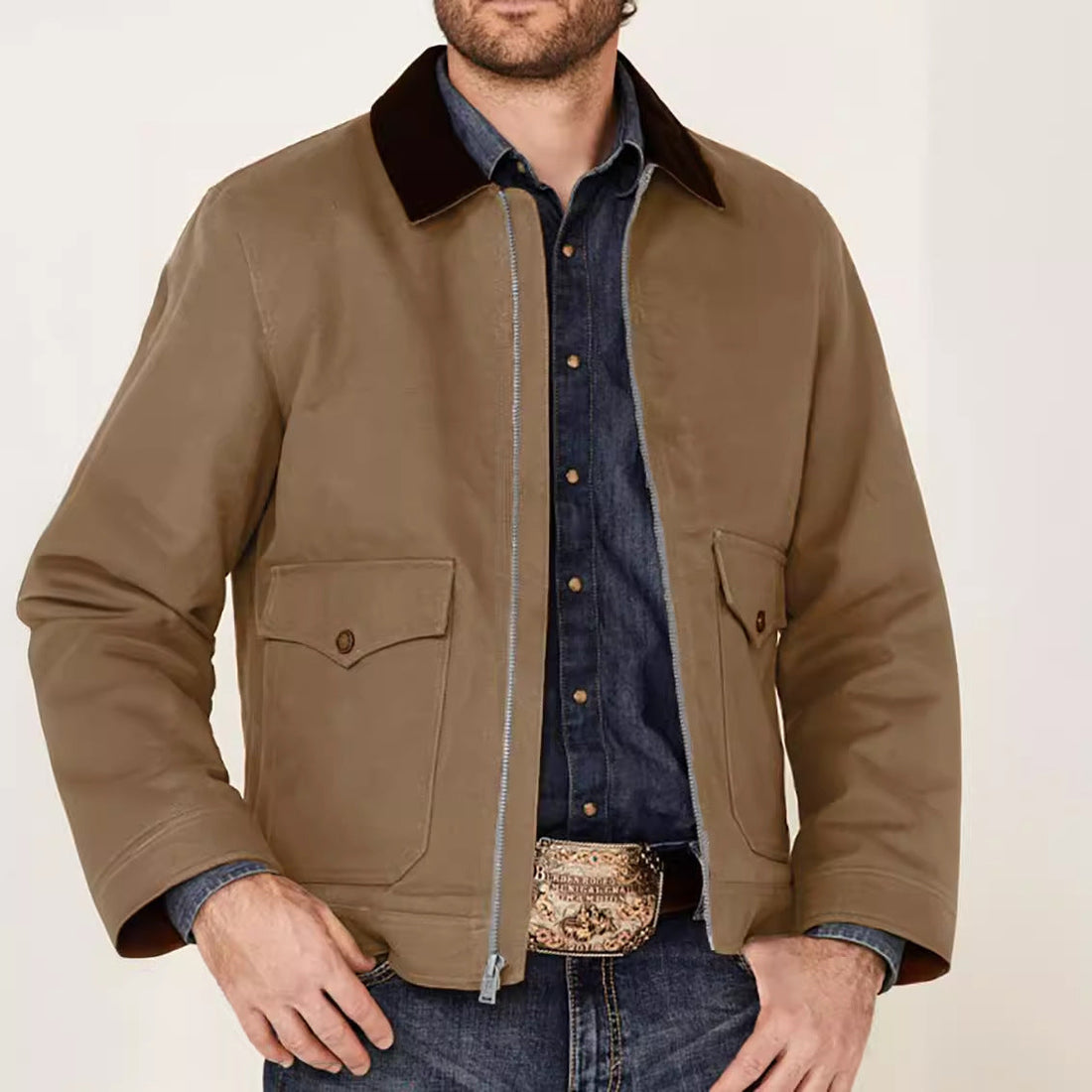 Cotton Blend Regular Fit Zipper Front Jacket