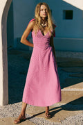 Women's Maxi Dress – Lightweight Cotton – Deep V-Neck – Adjustable Straps – With Pockets