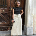 Women's Midi Skirt – 100% Cotton – Slim Fit – High Waist – Front Slit