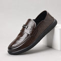 Men's Loafers – Polished Leather – Slip-On Fit – Decorative Strap with Metal – Rubber Sole