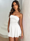 Women's Mini Dress – Strapless – Slim Fit – Ruched Bodice – Layered Hem – Party Dress