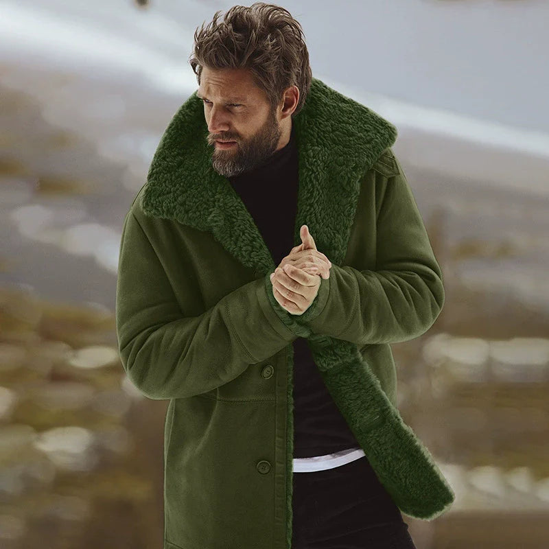 Shearling Lined Relaxed Fit Wool Blend Coat