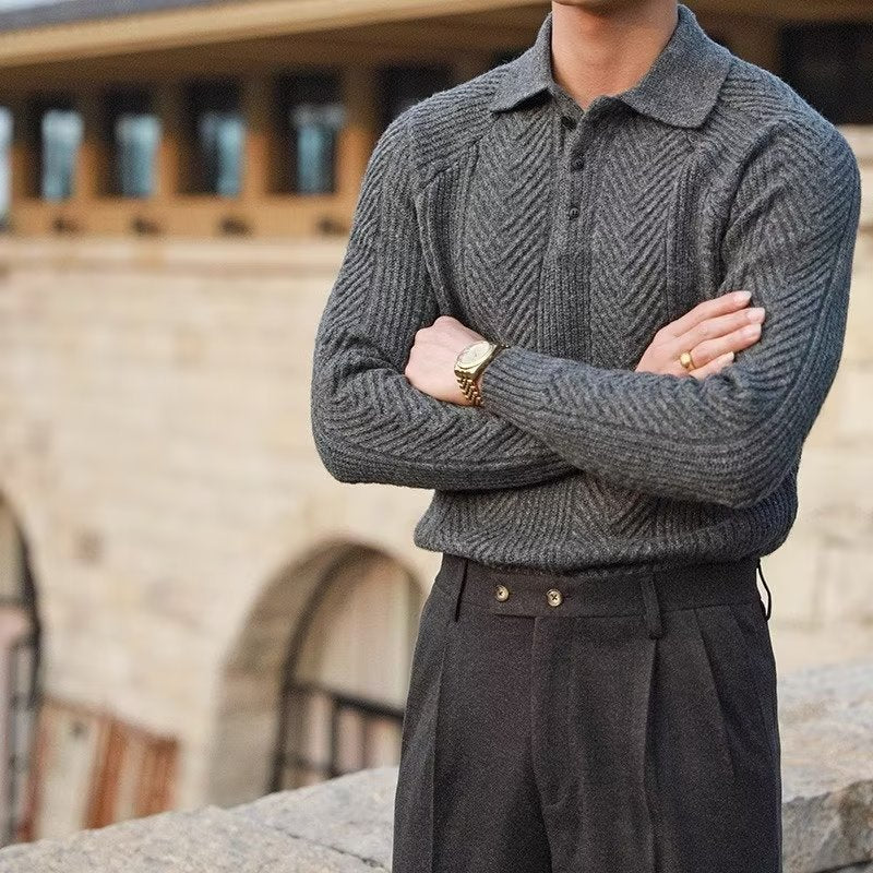 Men's Sweater – Slim Fit – Cable Knit – Soft Stretchable Knit – Polo Collar