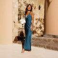 Dress for Women – Evening Dress in Satin – Slim Fit – V-Neck – Sleeveless – Backless