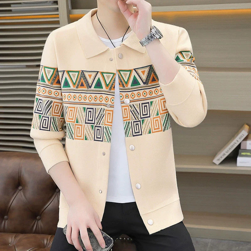 Geometric Pattern Knitted Slim Fit Jacket