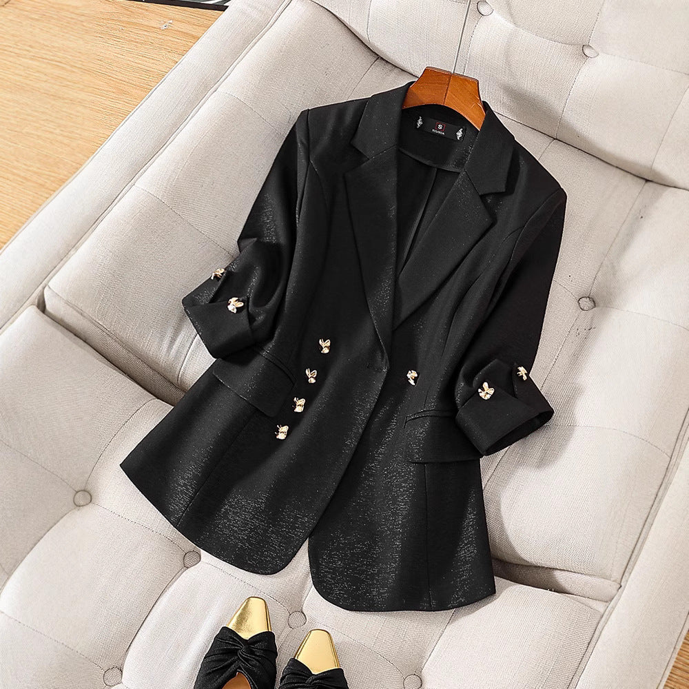 Luxurious Fabric Tailored Three-Quarter Sleeve Blazer