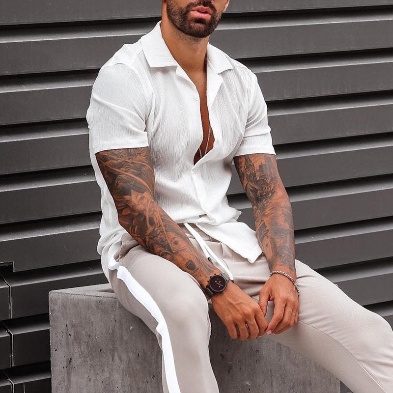 Cotton Linen Blend Loose Fit Short Sleeve Shirt