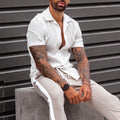 Men's Shirt with Short Sleeves – Loose Fit – Cotton Linen Blend – Classic Button Closure