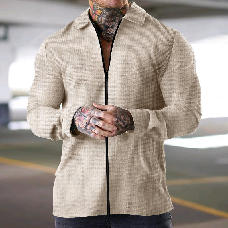 Textured Woven Zip Front Shirt