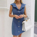 Women's Denim Dress – Tailored Fit – Sleeveless – Sculpted Placket