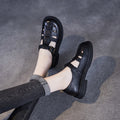 Women's Sandals – Genuine Leather – Flat Sole – Cut-Out Design – Adjustable Buckle