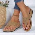 Women's Sandals – Open Toe – Flower Application – Flat Sole – Light and Breathable